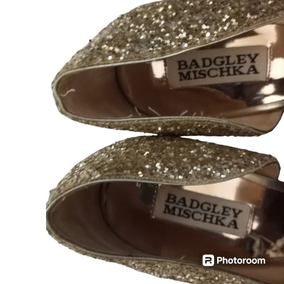 Badgley Mischka Daisy II Heels Gold Glitter Sz 10 - Picture 7 of 15